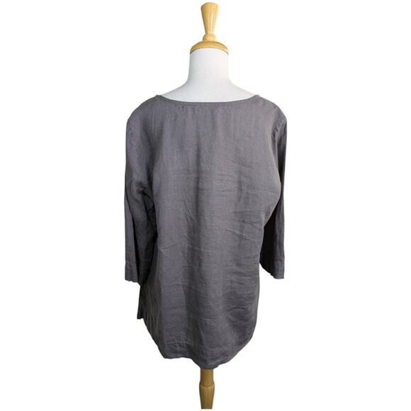 Eileen Fisher 100% Irish Linen Beaded Lagenlook Pullover Neck Tie Top Gray Large - Picture 6 of 9